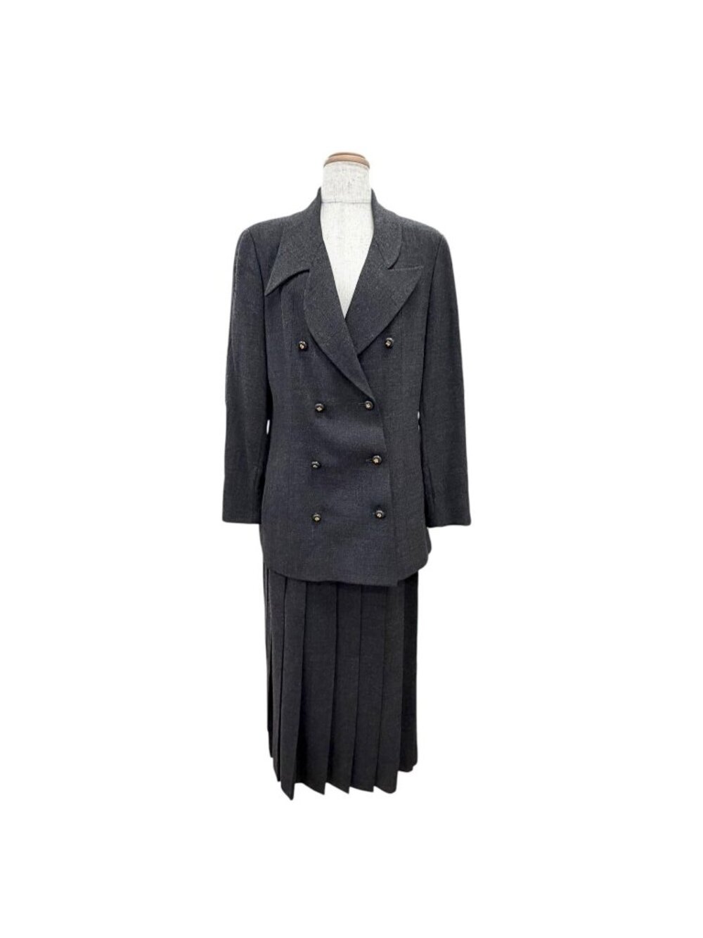 Chanel Vintage Clover Button Jacket Long Pleated Skirt Suit Set 38